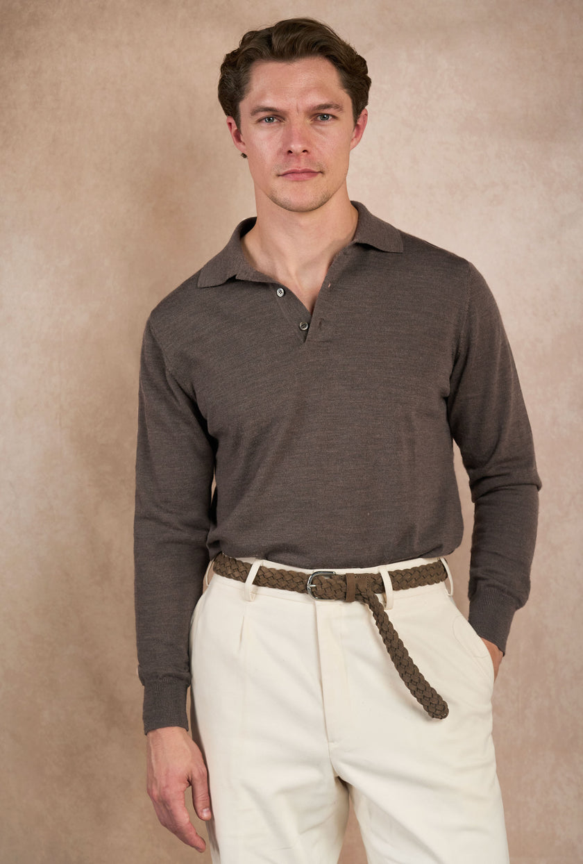 POLO LANA MERINO TAUPE - H&F - PLAYERA POLO - POLO LANA MERINO TAUPE - HFPOAW2502CH - CH -