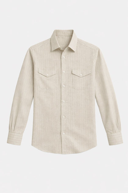 Camisa arena de lino con rayas H&F | Colección elegante
