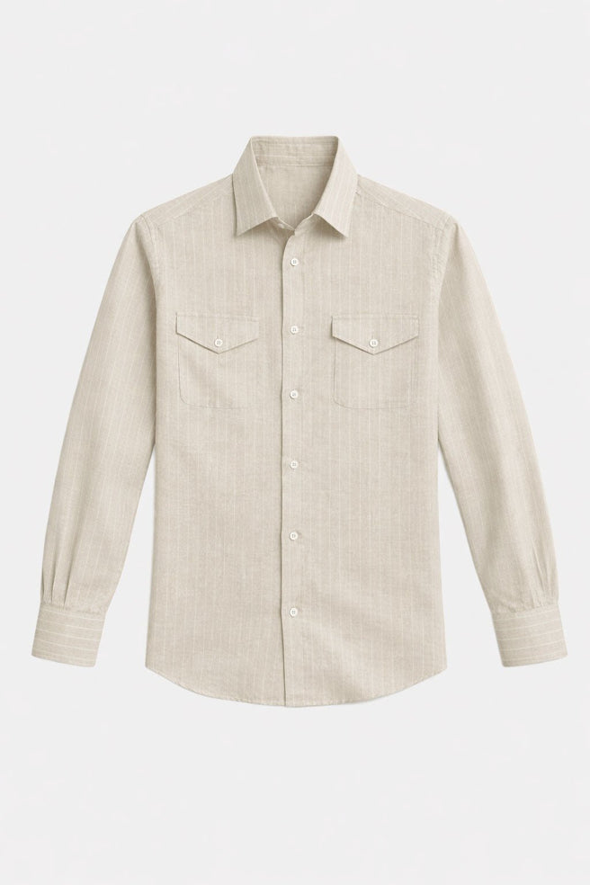 Camisa arena de lino con rayas H&F | Colección elegante