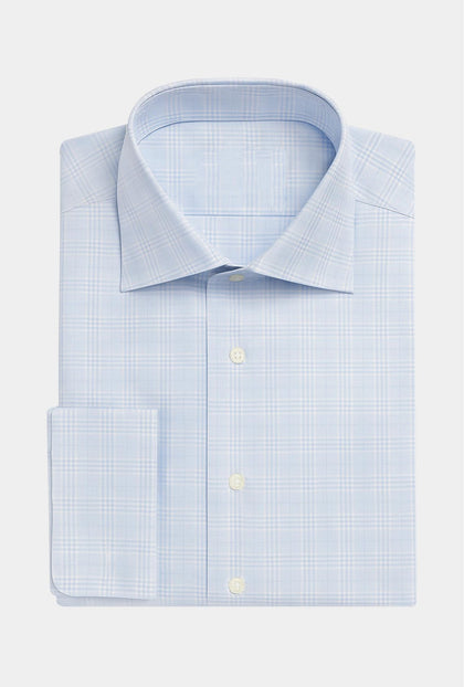 Camisa de mancuernilla azul claro a cuadros - H&F - COLECCION - Camisa de mancuernilla azul claro a cuadros -