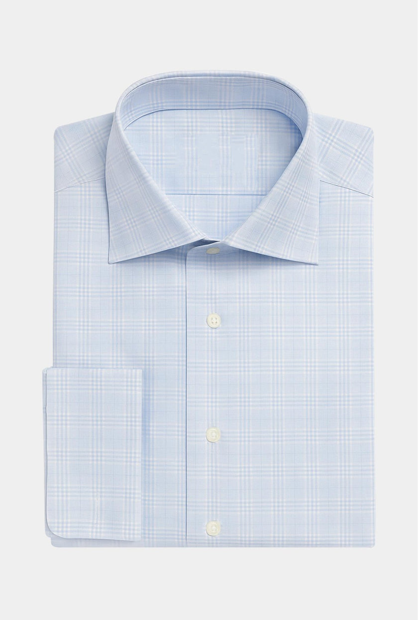Camisa de mancuernilla azul claro a cuadros - H&F - COLECCION - Camisa de mancuernilla azul claro a cuadros -
