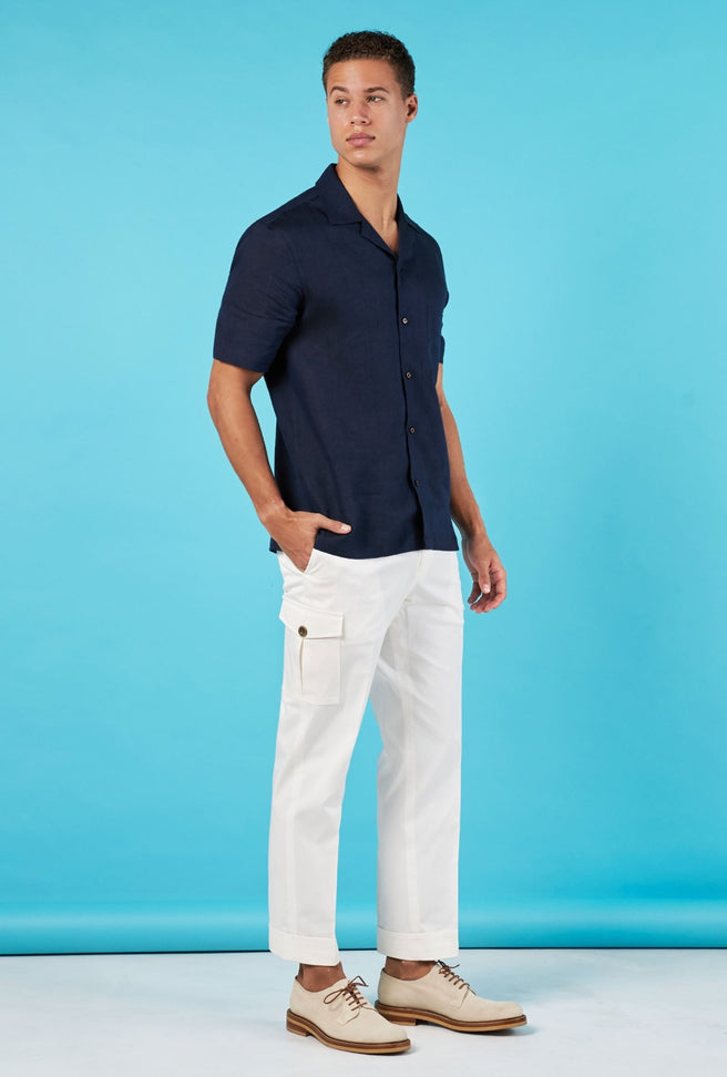 CAMISA MARINO MANGA CORTA 100% LINO - H&F - COLECCION - CAMISA MARINO MANGA CORTA 100% LINO - HFCTSS2505CH - CH -