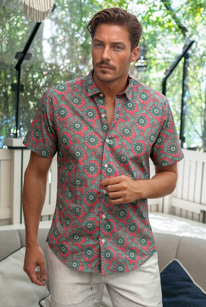 CAMISA ROJA CON ESTAMPADO PAISLEY MANDALA - H&F - LIBERTY - CAMISA ROJA CON ESTAMPADO PAISLEY MANDALA - HFCTSS2106CH - CH -