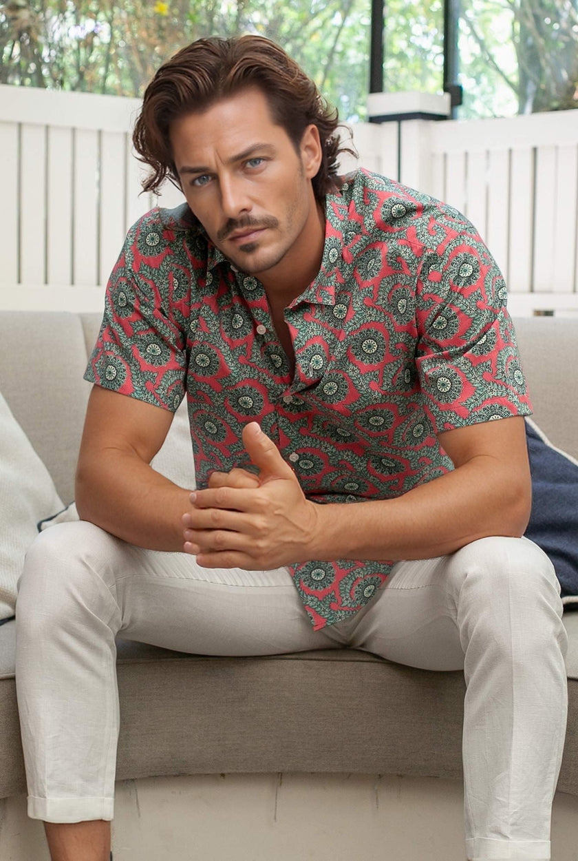 CAMISA ROJA CON ESTAMPADO PAISLEY MANDALA - H&F - LIBERTY - CAMISA ROJA CON ESTAMPADO PAISLEY MANDALA - HFCTSS2106CH - CH -