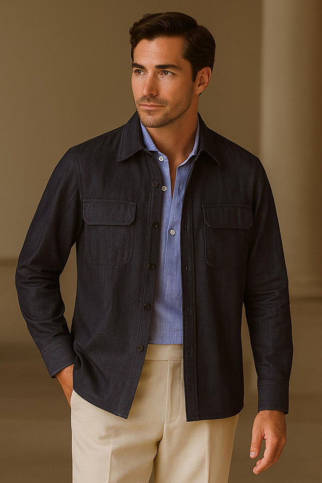 OVERSHIRT AZUL MEZCLILLA OSCURO - H&F - OVER SHIRT - OVERSHIRT AZUL MEZCLILLA OSCURO - HFJKSS2502CH - CH -