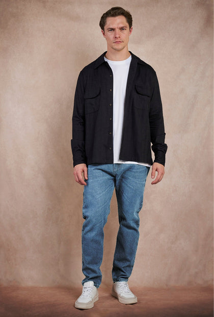 Overshirt Azul Oscuro Espiga - H&F - OVER SHIRT - Overshirt Azul Oscuro Espiga - HFOSAW2503CH - CH -