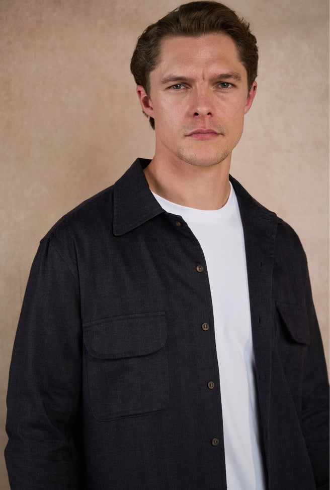 Overshirt Azul Oscuro Espiga - H&F - OVER SHIRT - Overshirt Azul Oscuro Espiga - HFOSAW2503CH - CH -