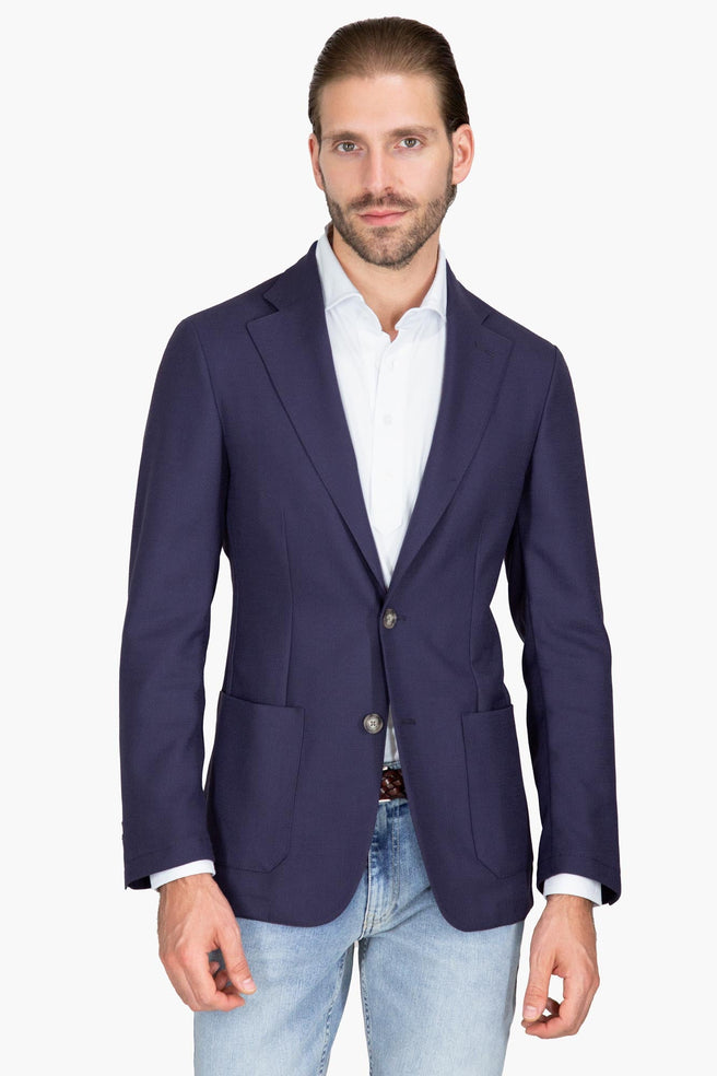 SACO AZUL MARINO TEJIDO DE CANASTA - H&F - SACO - SACO AZUL MARINO TEJIDO DE CANASTA - HFSTSS2439844 - 44 -