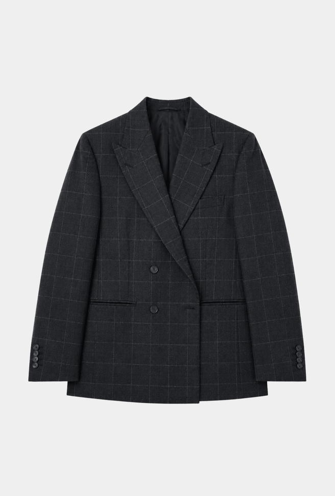 Saco Cruzado Gris Oscuro Ventana Gris - H&F - SACO - Saco Cruzado Gris Oscuro Ventana Gris - HFSTAW2451646 - 46 -