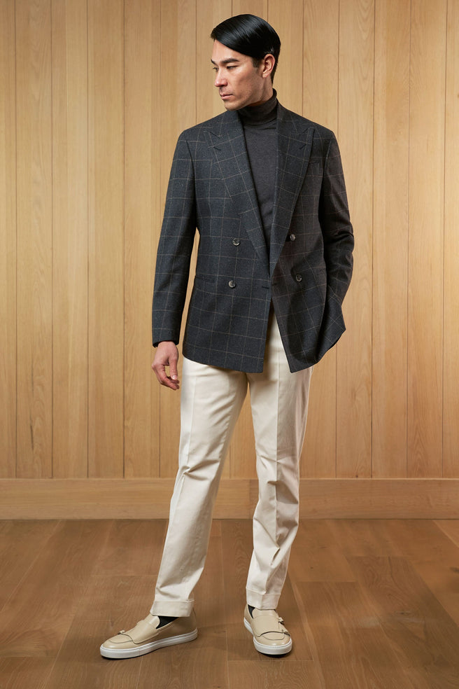Saco Cruzado Gris Oscuro Ventana Gris - H&F - SACO - Saco Cruzado Gris Oscuro Ventana Gris - HFSTAW2451646 - 46 -