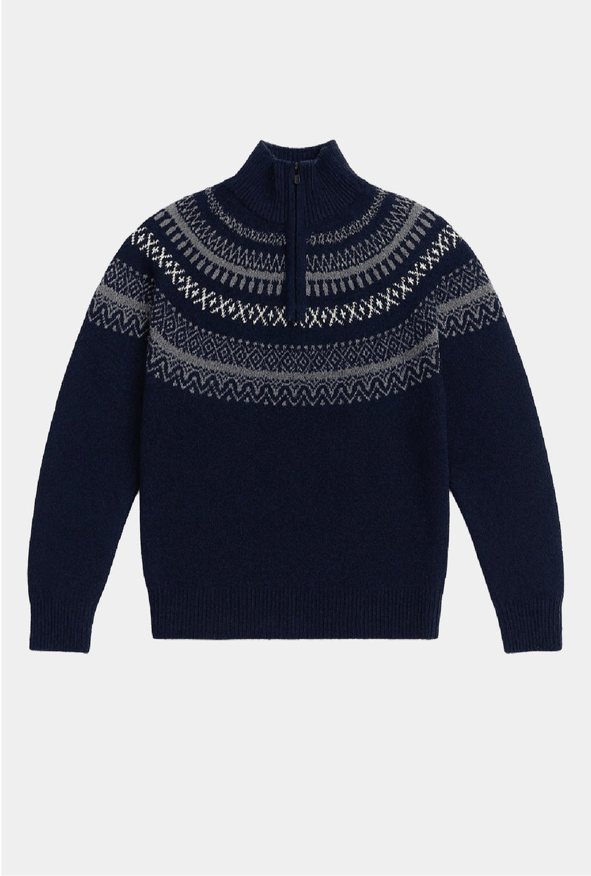 SWEATER AZUL CON CIERRE LANA CASHMERE - H&F - SUETER - SWEATER AZUL CON CIERRE LANA CASHMERE - HFSWAW2503CH - CH -