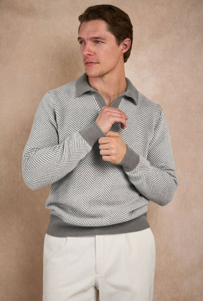 SWEATER TIPO POLO LANA CASHMERE GRIS - H&F - SUETER - SWEATER TIPO POLO LANA CASHMERE GRIS - HFSWAW2501CH - CH -
