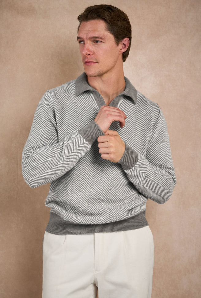 SWEATER TIPO POLO LANA CASHMERE GRIS - H&F - SUETER - SWEATER TIPO POLO LANA CASHMERE GRIS - HFSWAW2501CH - CH -