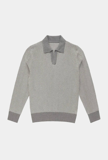 SWEATER TIPO POLO LANA CASHMERE GRIS - H&F - SUETER - SWEATER TIPO POLO LANA CASHMERE GRIS - HFSWAW2501CH - CH -