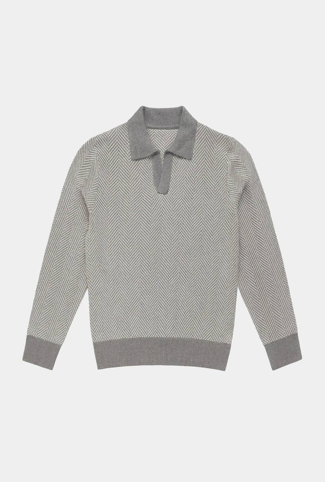 SWEATER TIPO POLO LANA CASHMERE GRIS - H&F - SUETER - SWEATER TIPO POLO LANA CASHMERE GRIS - HFSWAW2501CH - CH -