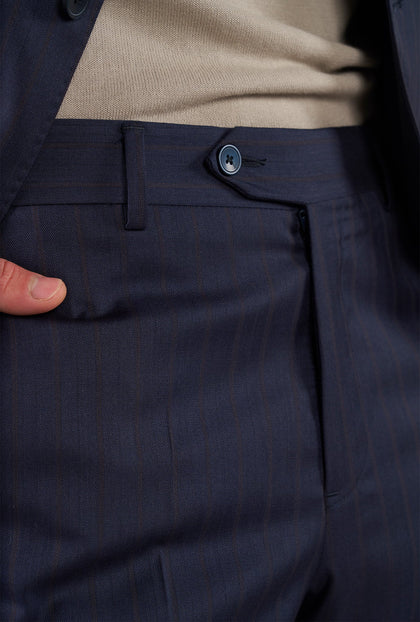Traje Azul Marino Líneas Marrón - H&F - TRAJE - Traje Azul Marino Líneas Marrón - HFTTSS2669446 - 46 -