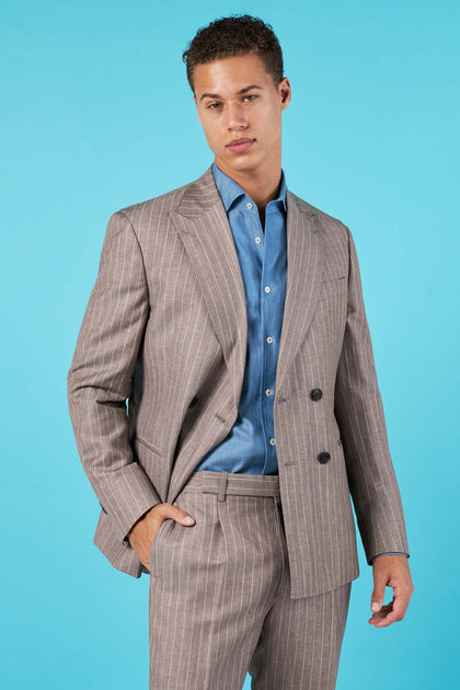 Traje Marrón Raya Blanca - H&F - TRAJE - Traje Marrón Raya Blanca - HFTTSS2560346 - 46 -