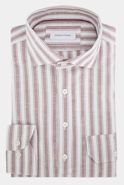 CAMISA DE 4 BOTONES BLANCA RAYAS VINO - H&F - 4 BOTONES - CAMISA DE 4 BOTONES BLANCA RAYAS VINO - HFCTSS2239145 - 145 -