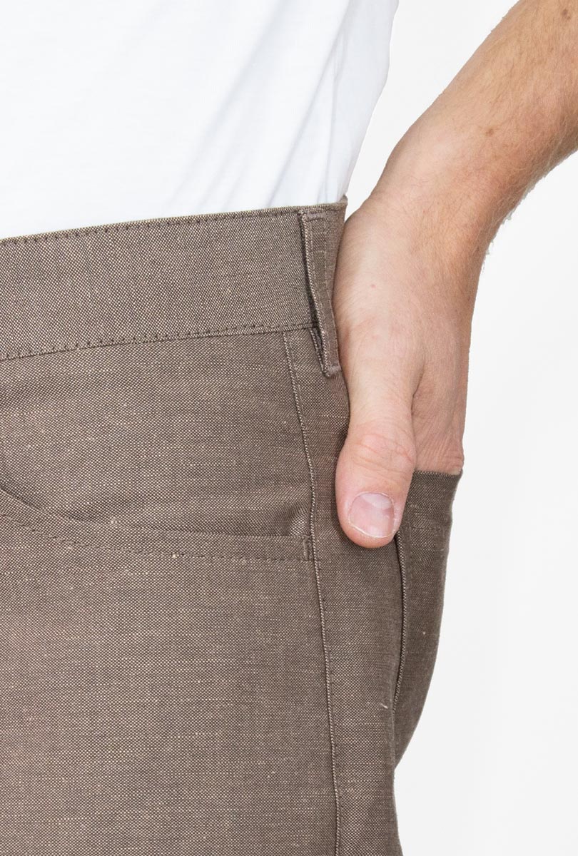 PANTALÓN CAFÉ LINO ALGODÓN - H&F - PANTALON - PANTALÓN CAFÉ LINO ALGODÓN - HFPTSS221038 - 38 -