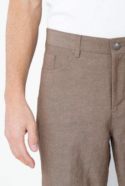 PANTALÓN CAFÉ LINO ALGODÓN - H&F - PANTALON - PANTALÓN CAFÉ LINO ALGODÓN - HFPTSS221038 - 38 -