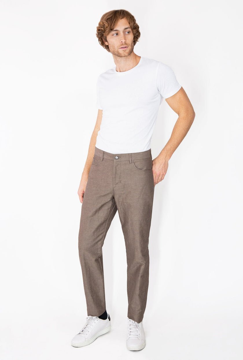PANTALÓN CAFÉ LINO ALGODÓN - H&F - PANTALON - PANTALÓN CAFÉ LINO ALGODÓN - HFPTSS221038 - 38 -