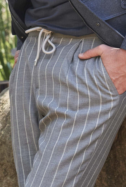 PANTALÓN GRIS RAYA BEIGE - H&F - PANTALON - PANTALÓN GRIS RAYA BEIGE - HFPTSS220238 - 38 -