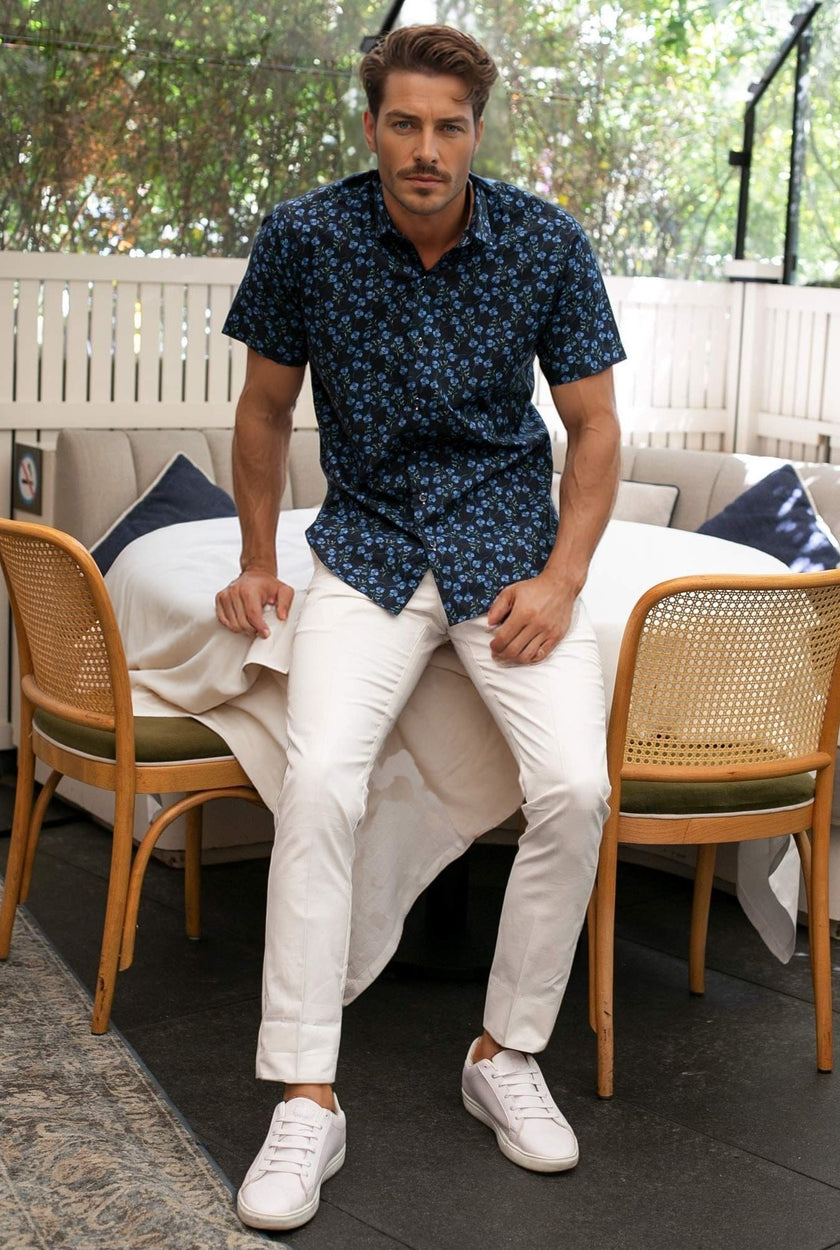 CAMISA AZUL NAVY CON ESTAMPADO DE FLORES - H&F - LIBERTY - CAMISA AZUL NAVY CON ESTAMPADO DE FLORES - HFCTSS2104CH - CH - 