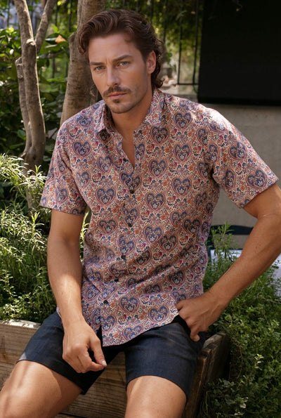 CAMISA CON ESTAMPADO PAISLEY CORAZÓN / ANCLA - H&F - LIBERTY -