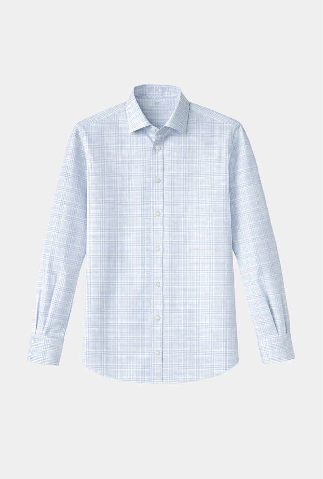 Camisa de mancuernilla azul claro a cuadros - H&F - COLECCION - Camisa de mancuernilla azul claro a cuadros -