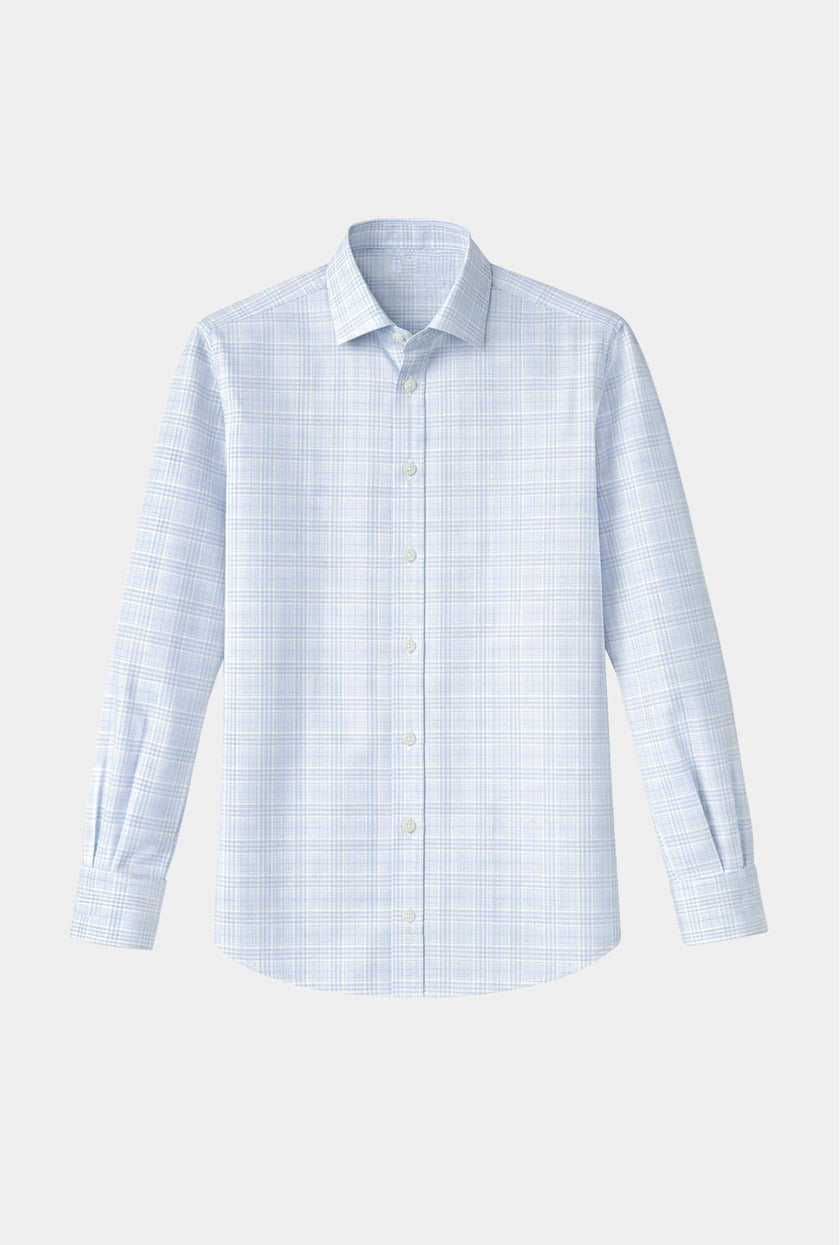 Camisa de mancuernilla azul claro a cuadros - H&F - COLECCION - Camisa de mancuernilla azul claro a cuadros -