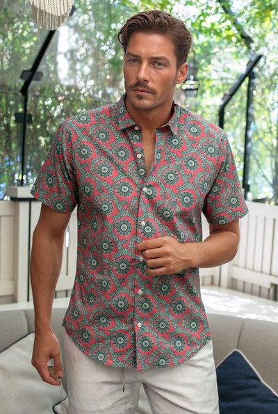 CAMISA ROJA CON ESTAMPADO PAISLEY MANDALA - H&F - LIBERTY - CAMISA ROJA CON ESTAMPADO PAISLEY MANDALA - HFCTSS2106CH - CH - 
