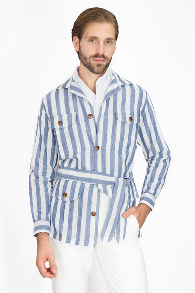 Overshirt Lino Blanco Rayas Azules - H&F - OVER SHIRT - Overshirt Lino Blanco Rayas Azules - HFJKSS2301CH - CH - 