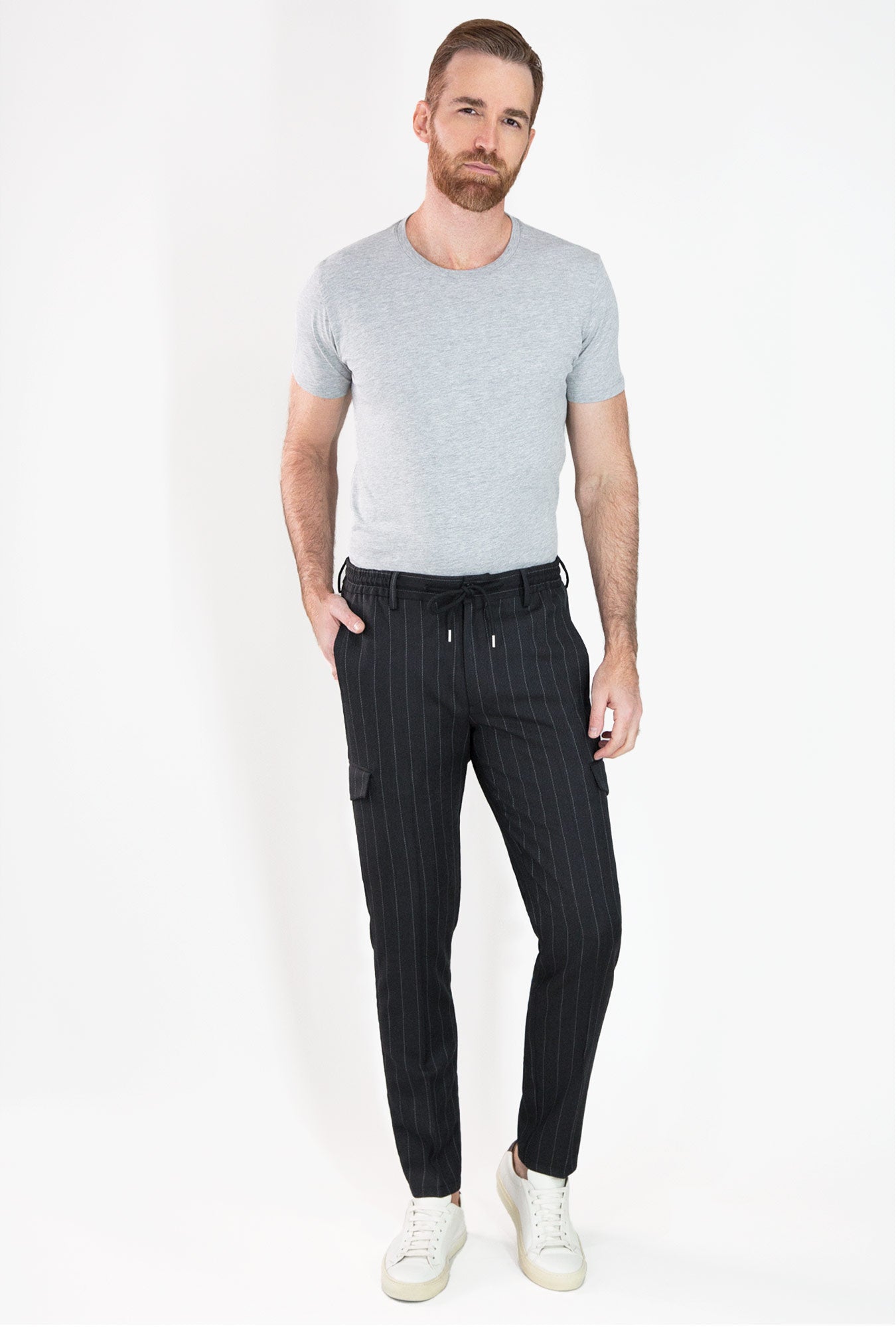 PANTALÓN GRIS OXFORD RAYA BLANCA CON JARETA - H&F - PANTALON - PANTALÓN GRIS OXFORD RAYA BLANCA CON JARETA - HFPTSS240238 - 38 - 