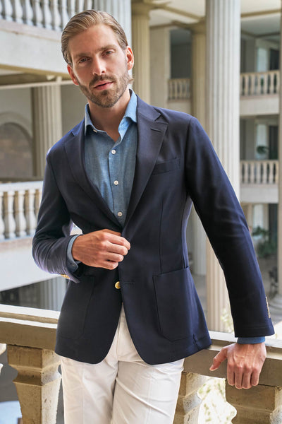 SACO AZUL MARINO TEJIDO DE CANASTA SS24 - H&F - SACO - SACO AZUL MARINO TEJIDO DE CANASTA - HFSPSS2437844 - 44 - 