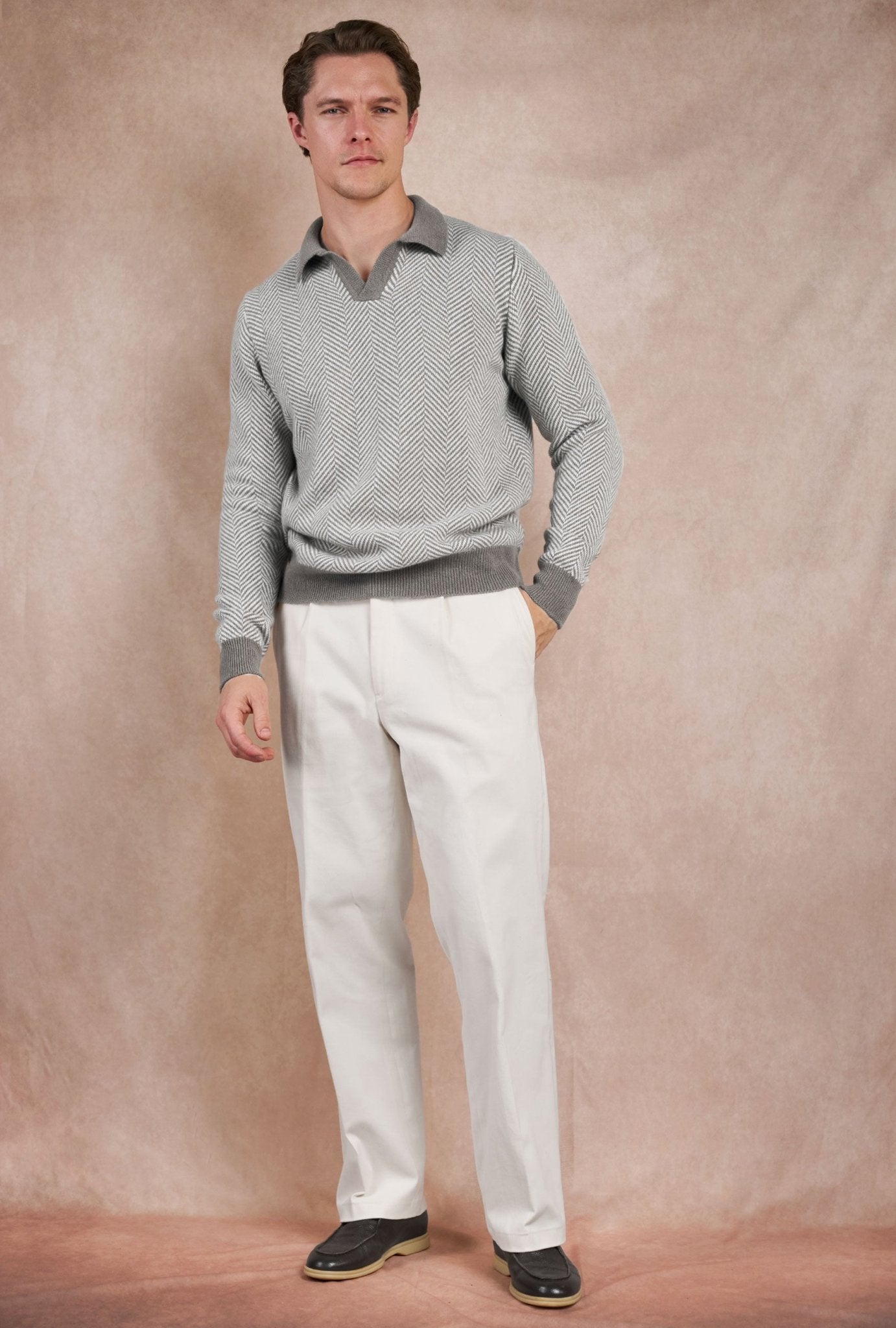 SWEATER TIPO POLO LANA CASHMERE GRIS - H&F - SUETER - SWEATER TIPO POLO LANA CASHMERE GRIS - HFSWAW2501CH - CH - 