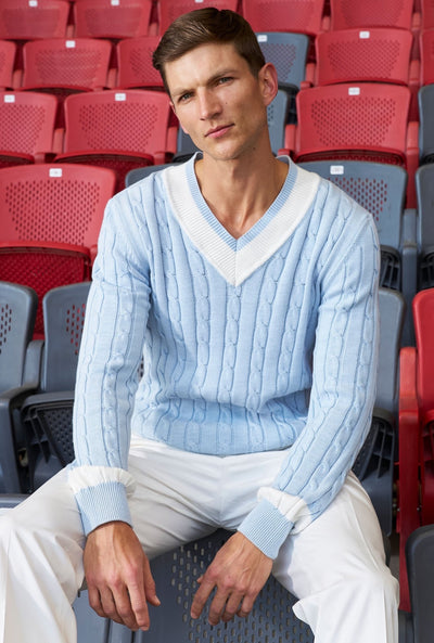 Sweater Trenzado Celeste con Blanco - H&F - SUETER - Sweater Trenzado Celeste con Blanco - HFSWSS2503CH - CH - 