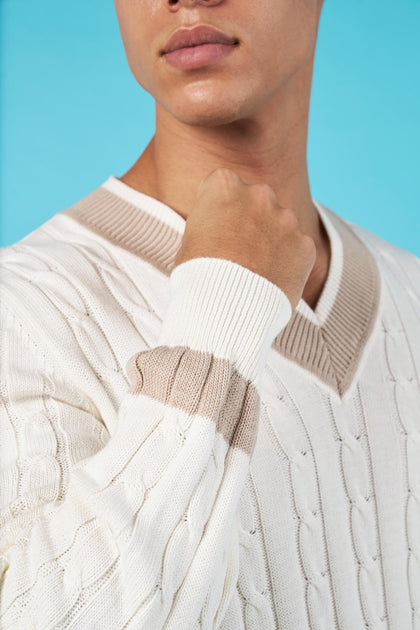 Sweater Trenzado Off White con Café - H&F - SUETER - Sweater Trenzado Off White con Café - HFSWSS2502CH - CH - 
