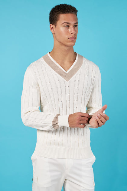 Sweater Trenzado Off White con Café - H&F - SUETER - Sweater Trenzado Off White con Café - HFSWSS2502CH - CH - 