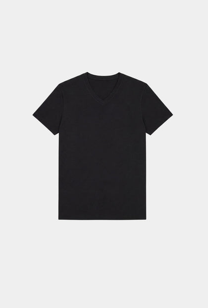 T-SHIRT NEGRA CUELLO V 100% CO - H&F - T-SHIRT - T-SHIRT NEGRA CUELLO V 100% CO - HFTS2006XCH - XCH - 