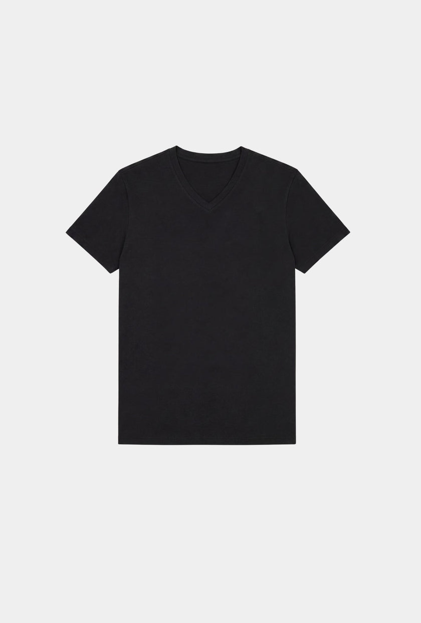 T-SHIRT NEGRA CUELLO V 100% CO - H&F - T-SHIRT - T-SHIRT NEGRA CUELLO V 100% CO - HFTS2006XCH - XCH - 