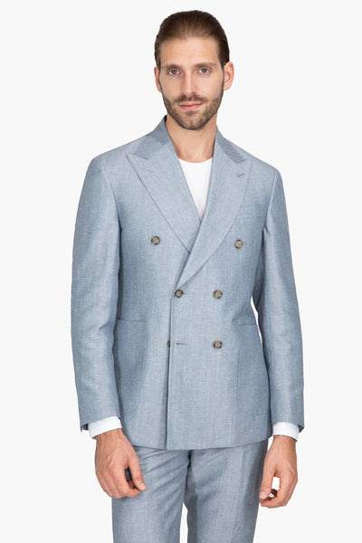 TRAJE AZUL JASPEADO LANA LINO - H&F - TRAJE - TRAJE AZUL JASPEADO LANA LINO - HFTTSS2440646 - 46 - 