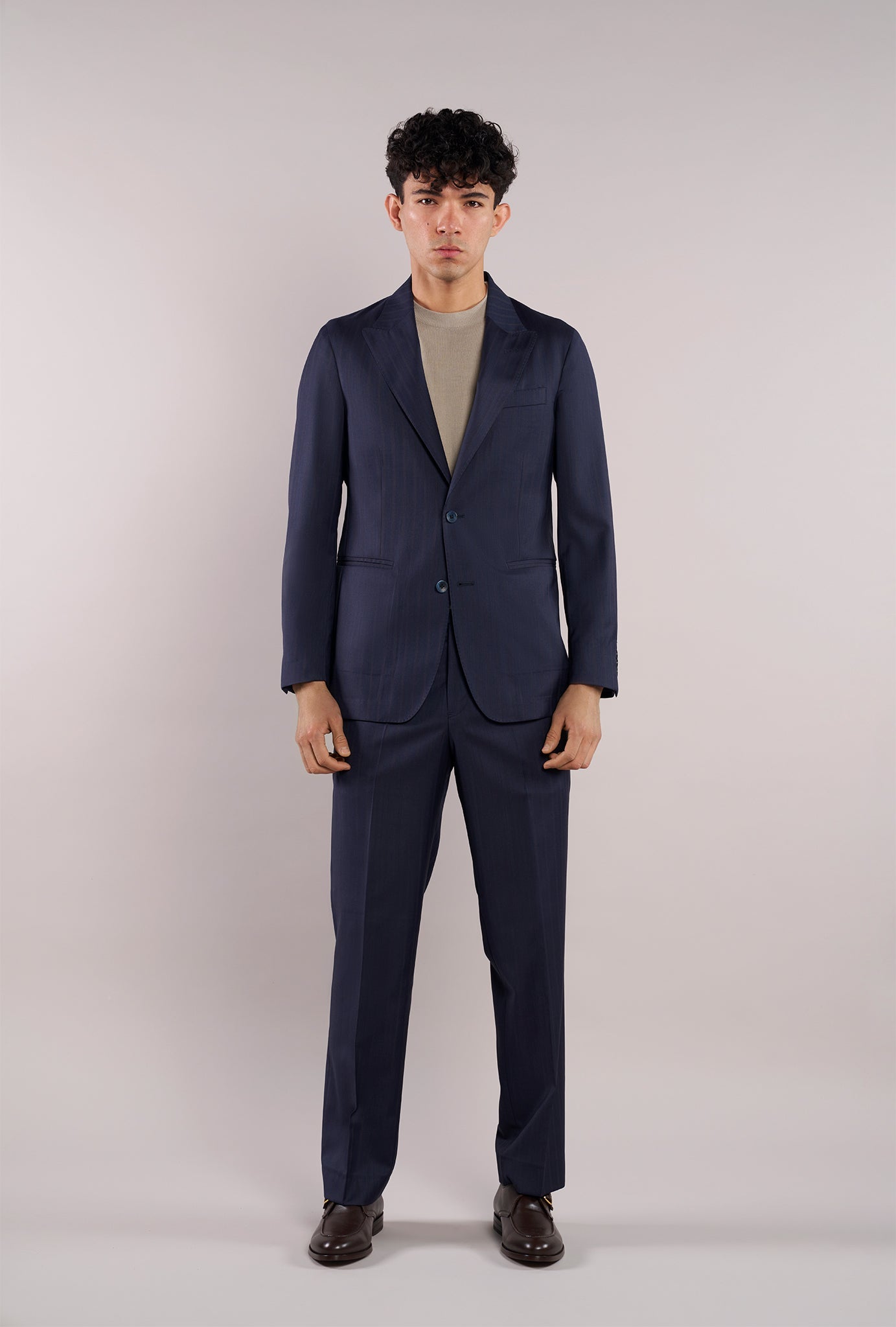 Traje Azul Marino Líneas Marrón - H&F - TRAJE - Traje Azul Marino Líneas Marrón - HFTTSS2669446 - 46 - 