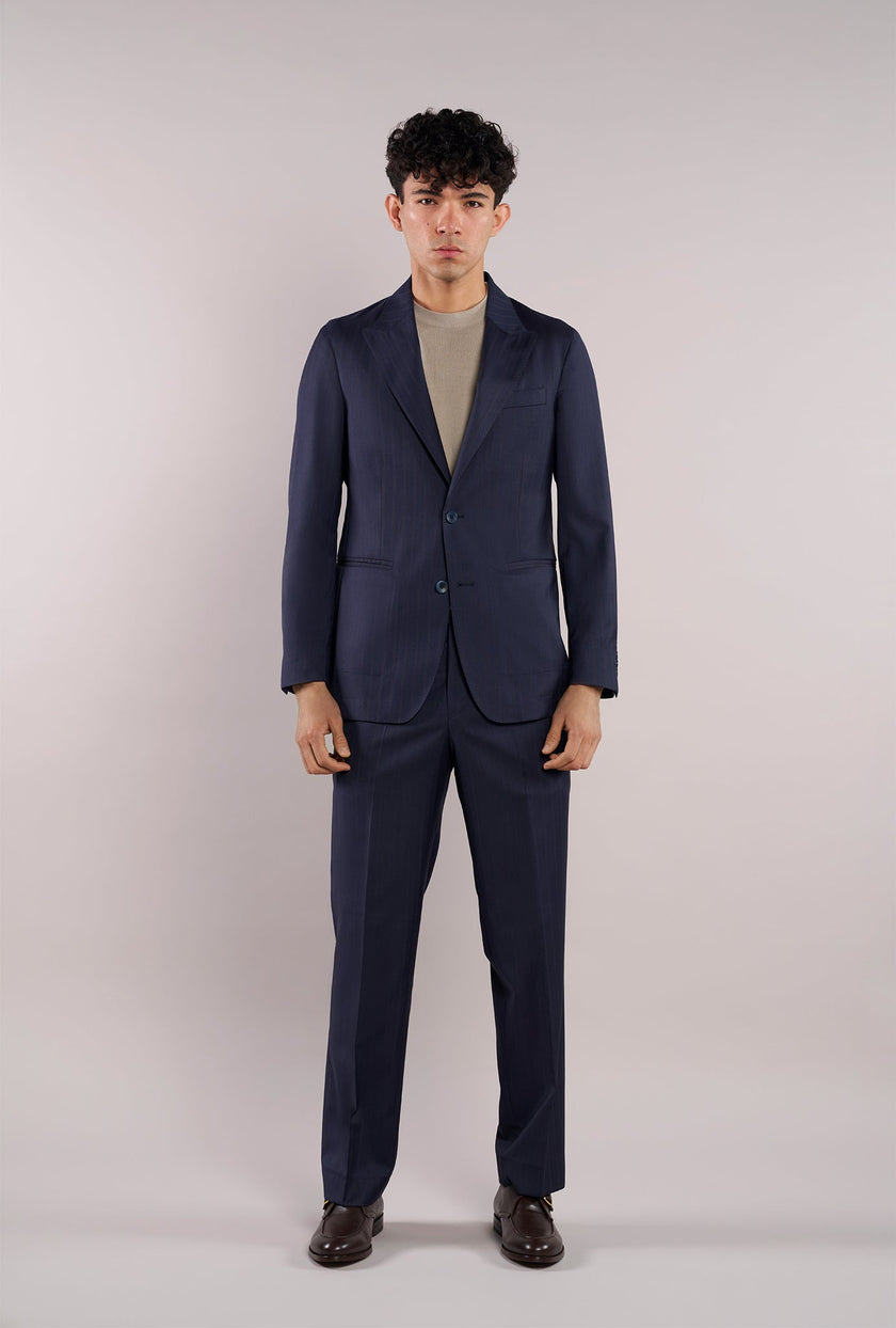 Traje Azul Marino Líneas Marrón - H&F - TRAJE - Traje Azul Marino Líneas Marrón - HFTTSS2669446 - 46 - 