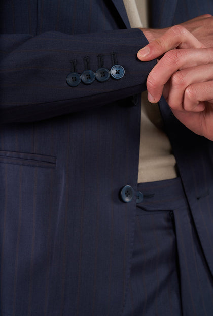 Traje Azul Marino Líneas Marrón - H&F - TRAJE - Traje Azul Marino Líneas Marrón - HFTTSS2669446 - 46 - 