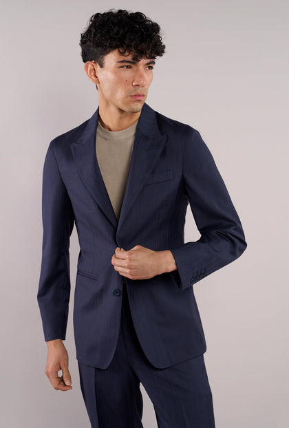Traje Azul Marino Líneas Marrón - H&F - TRAJE - Traje Azul Marino Líneas Marrón - HFTTSS2669446 - 46 - 