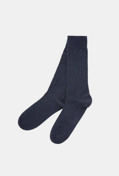 CALCETIN AZUL MARINO PUNTOS VERDE - H&F - CALCETINES - CALCETIN AZUL MARINO PUNTOS VERDE - HFSOCKAW2109 - 