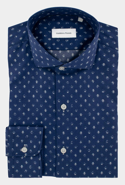 CAMISA AZUL MARINO CON ESTAMPADO - H&F - COLECCION - CAMISA AZUL MARINO CON ESTAMPADO - HFCTAW2018145 - 14.5 - 