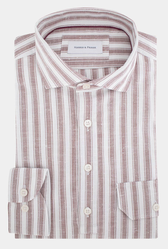 CAMISA DE 4 BOTONES BLANCA RAYAS VINO - H&F - 4 BOTONES - CAMISA DE 4 BOTONES BLANCA RAYAS VINO - HFCTSS2239145 - 145 - 
