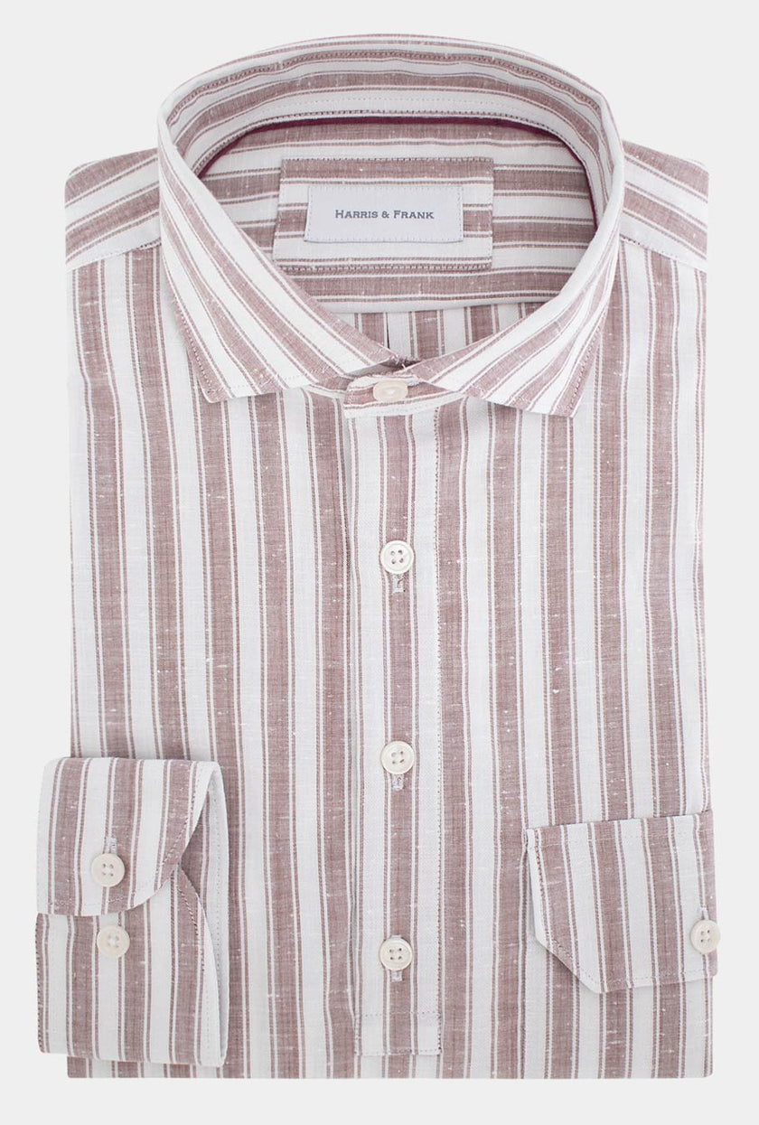 CAMISA DE 4 BOTONES BLANCA RAYAS VINO - H&F - 4 BOTONES - CAMISA DE 4 BOTONES BLANCA RAYAS VINO - HFCTSS2239145 - 145 - 