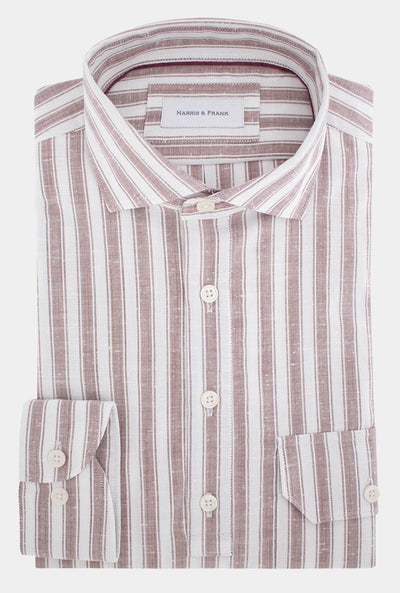CAMISA DE 4 BOTONES BLANCA RAYAS VINO - H&F - 4 BOTONES - CAMISA DE 4 BOTONES BLANCA RAYAS VINO - HFCTSS2239145 - 145 - 